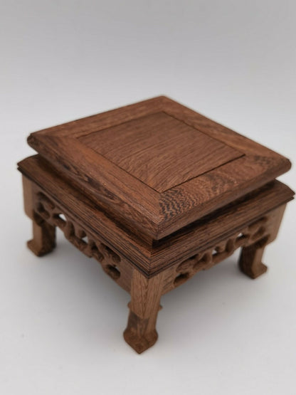 Jichi Wood Square Pedestal Fret Display Stand Vase Teapot Flower Pot Statue Base