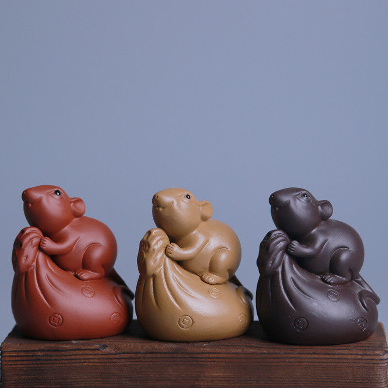 Chinese Tea Pet Yixing Zisha Purple Clay Mouse Statue Small Size Mascot Tea Play
