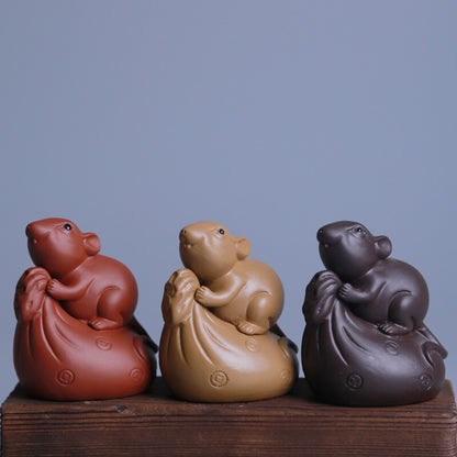 Chinese Tea Pet Yixing Zisha Purple Clay Mouse Statue Small Size Mascot Tea Play