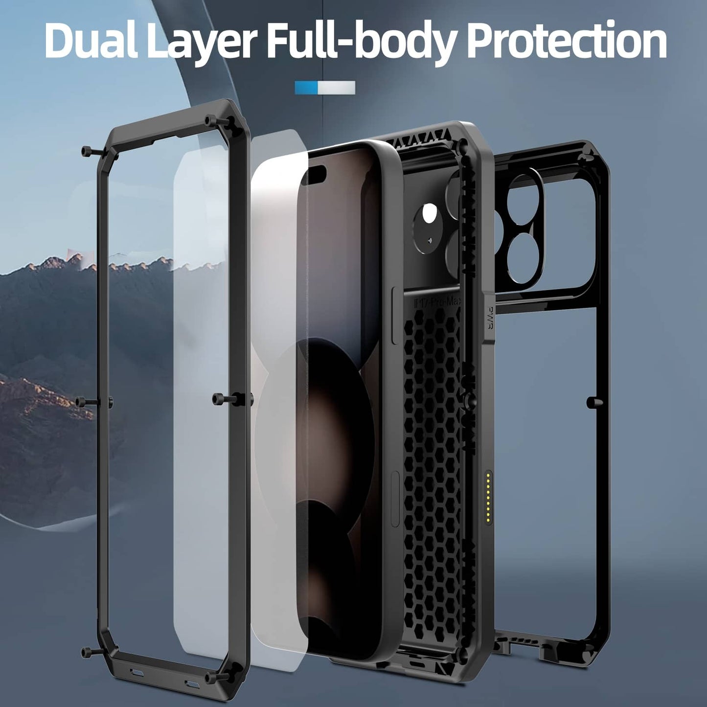 For iPhone 17 Pro Max Air Metal Case, Heavy Duty Shockproof Tough Rugged Case