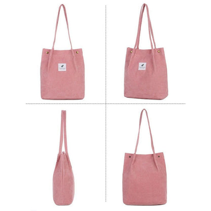 Women Corduroy Shoulder Bag Reusable Shopping Bag Casual Tote Handbag 28*11*32CM