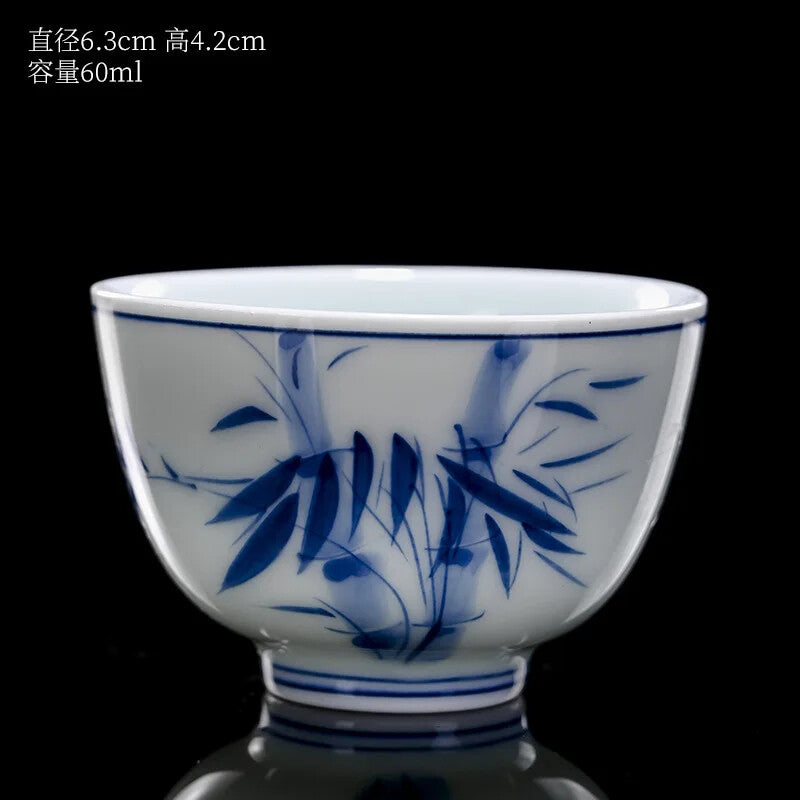 60ml Hand-painted Landscape Tea Cup Blue White Porcelain Shadow Green Tea Bowl