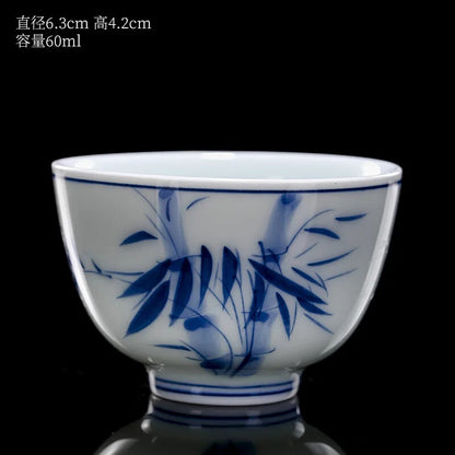 60ml Hand-painted Landscape Tea Cup Blue White Porcelain Shadow Green Tea Bowl
