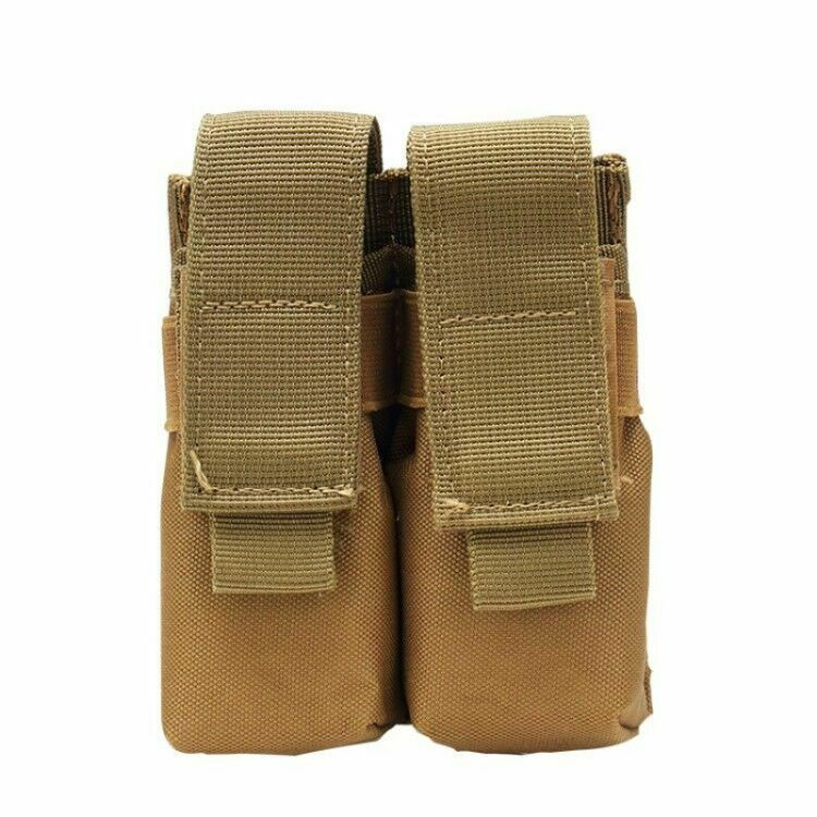 9mm Tactical Double Magazine Pouch Flashlight Holder Hunting Waist Belt Mag Bag