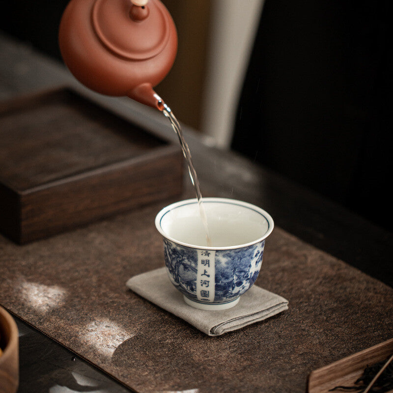 Chinese Ancinent Painting Blue and White Ceramic Solid Wine Mugs Tea Ceremony