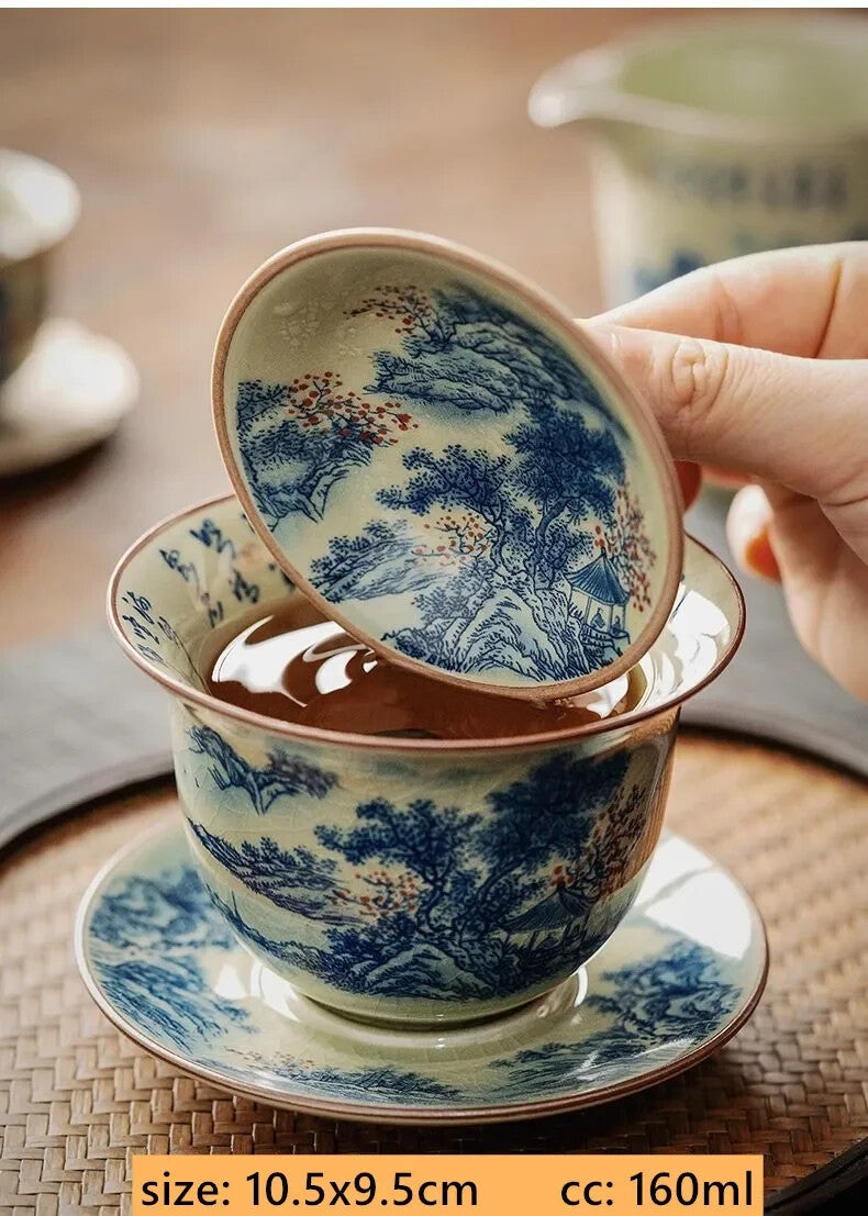 Ceramic Teacup Handmade Gaiwan Chinese Tea Tureen Tea Cups Tea Set Cover Bowl