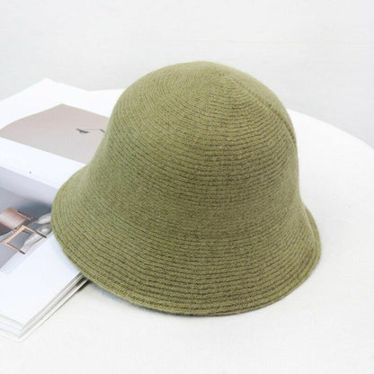 Women's Bucket Hat Warm Winter Teens Felt Wool Fur Black Cap Solid Multifunction