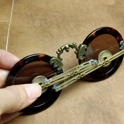 Vintage Antique Style Crystal Sunglasses Tortoiseshell Frame Bronze