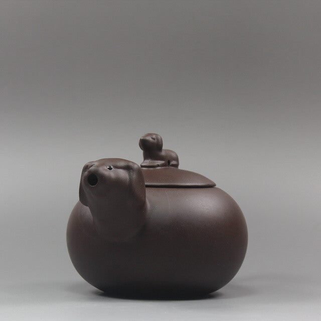 5.2”Chinese Yixing Zisha Pottery Purple Clay Handmade Zodiac Animal Dog Teapot