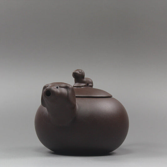 5.2”Chinese Yixing Zisha Pottery Purple Clay Handmade Zodiac Animal Dog Teapot