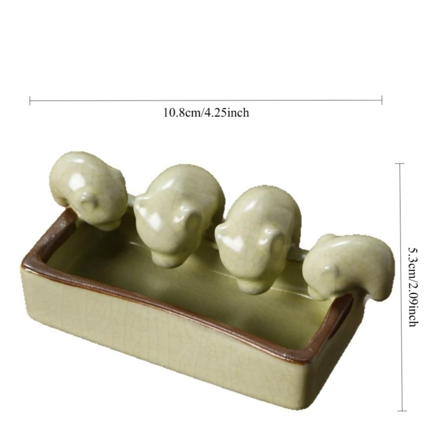 Set of 4 Crackle Glaze Pig Ruyao Tea Pet 10.8cm Tea Tray Decoration Tea Ceremony