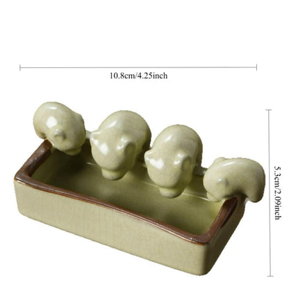 Set of 4 Crackle Glaze Pig Ruyao Tea Pet 10.8cm Tea Tray Decoration Tea Ceremony