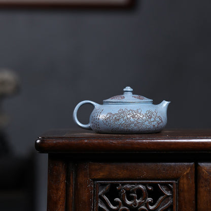 hand carved peony embossed master pot real yixing zisha clay tea pot 180ml China