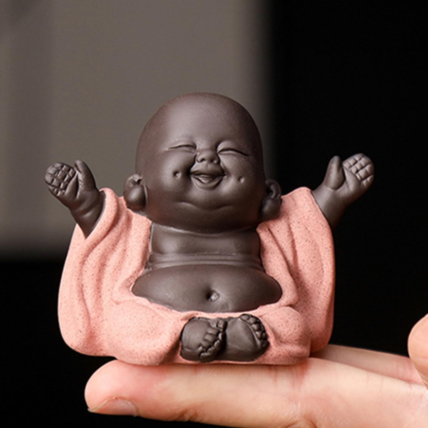 Chinese Happy Buddha Purple Sands Tea Pet 7.9cm Tabletop Decoration Tea Play