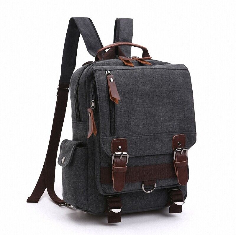 Unisex Canvas Convertible Small Backpack Rucksack Chest Pack Sling Bag Traavel