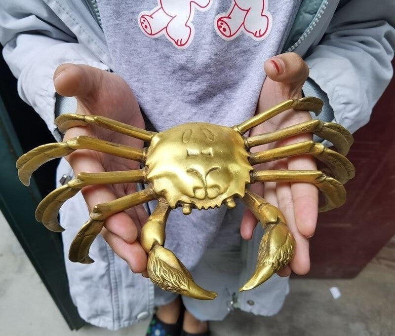 Big Brass Crab Statue Feng Shui Home Decor Figurine Collectibles