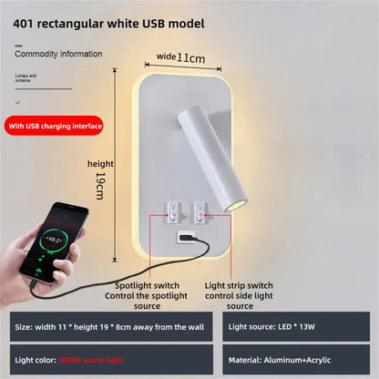 Wall Lamp USB Minimalist Hotel Interior LED Reading Lights Corridor Bedroom 220V