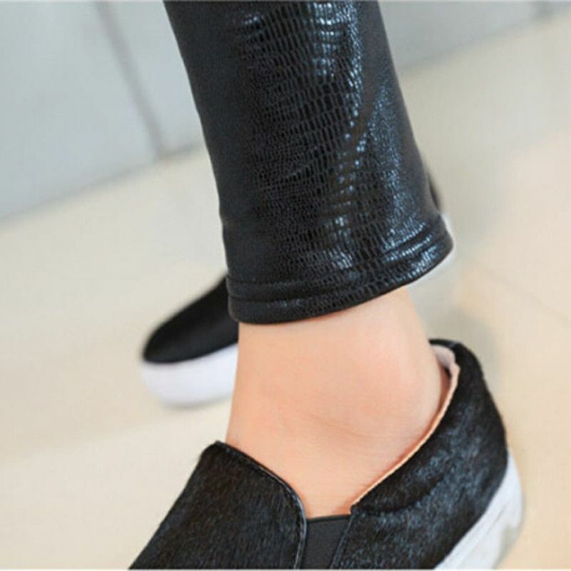 Women Pant Slim Snake Skin Type Leggings Faux Leather Streetwear Legwear Casual