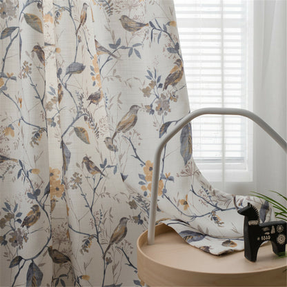 Rural Style Birds and Trees Printed Curtain Semi Blackout Curtain Panel 1 Panel