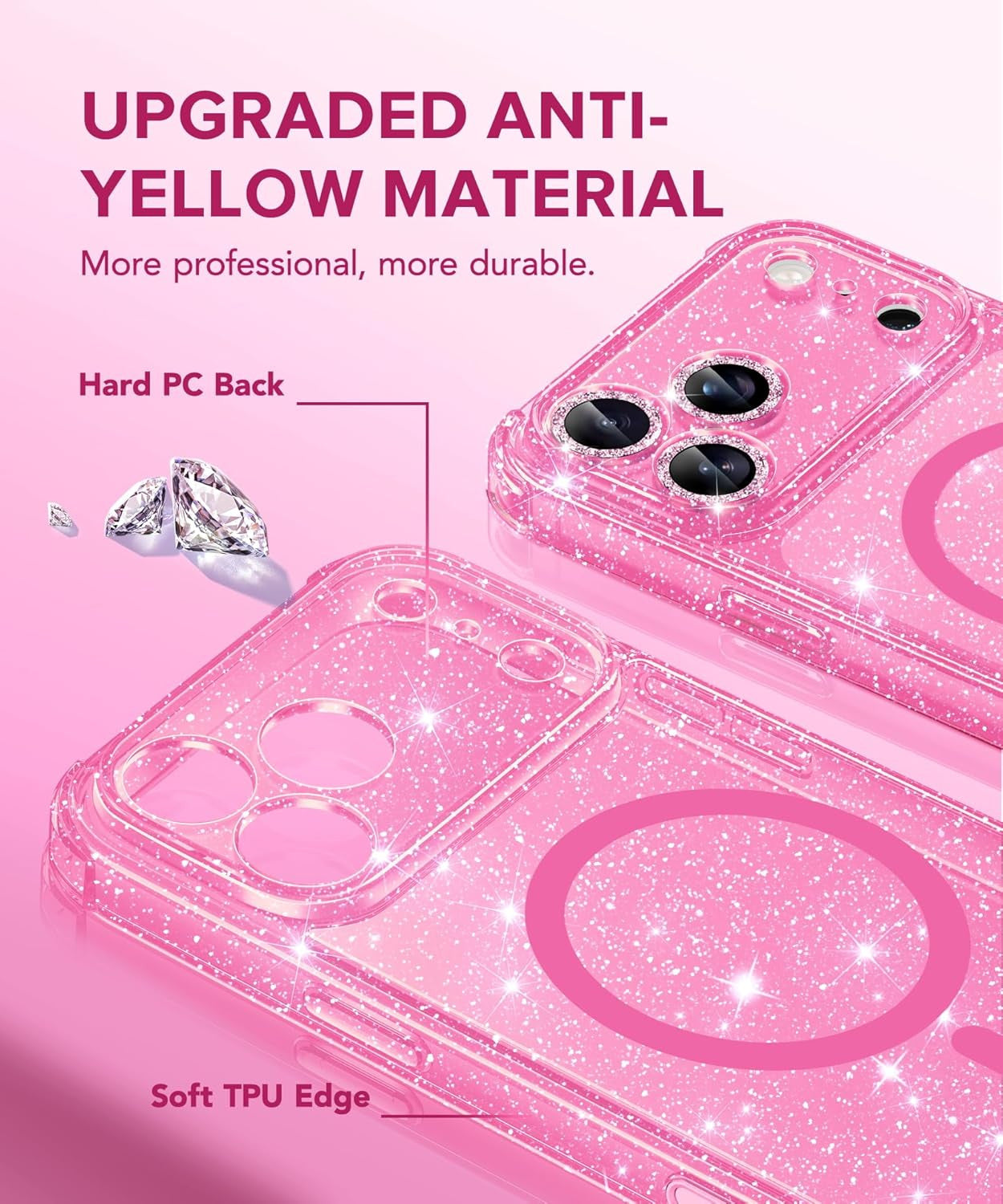 for Iphone 17 Pro Case for Women, Compatible with Magsafe, Clear Glitter Shockpr