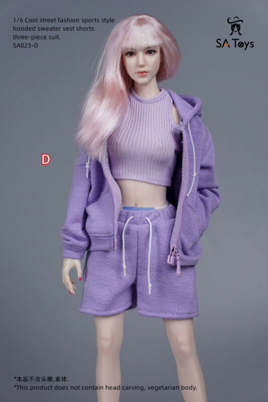 1/6 Female Sports Style Hooded Sweatshirt Tank Top Shorts F 12”ph Action Body