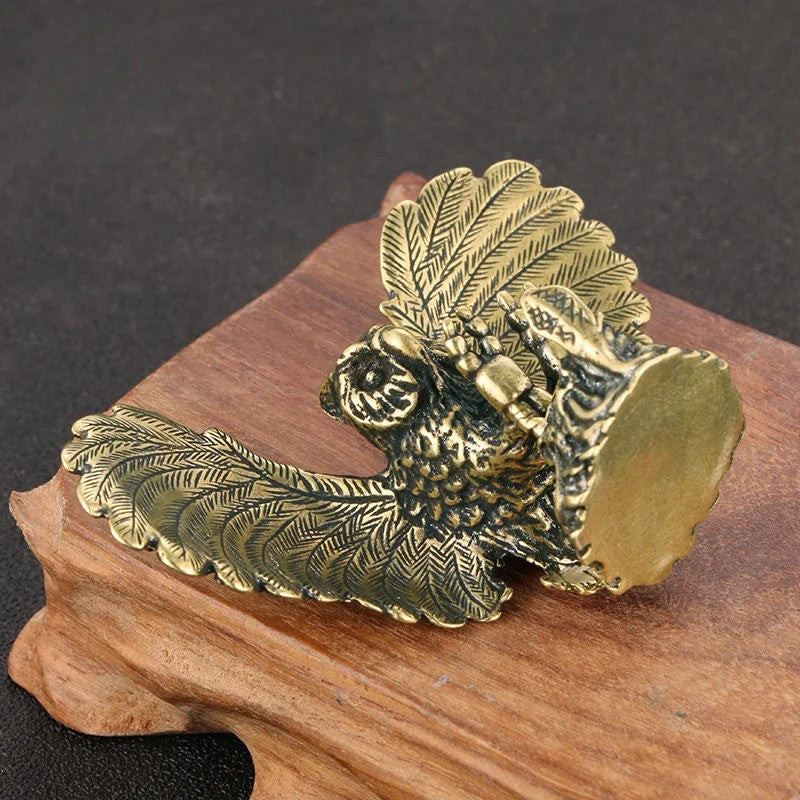 Solid Brass Owl Figurine Miniature Tea Pet Arts Crafts Desktop Small Ornament