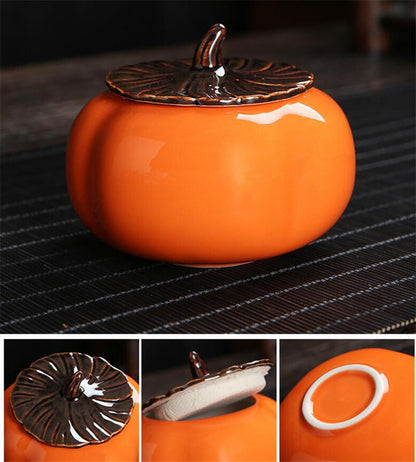 3.5inch Ceramics Persimmon Tea Jar Tea Bag Storage Box Sealed Porcelain Caddy