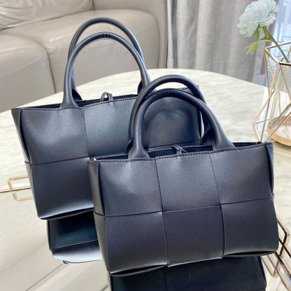 Small Woven Real Leather Tote Handbag Fashion Purse Shoulder Bag w/ Long Strap