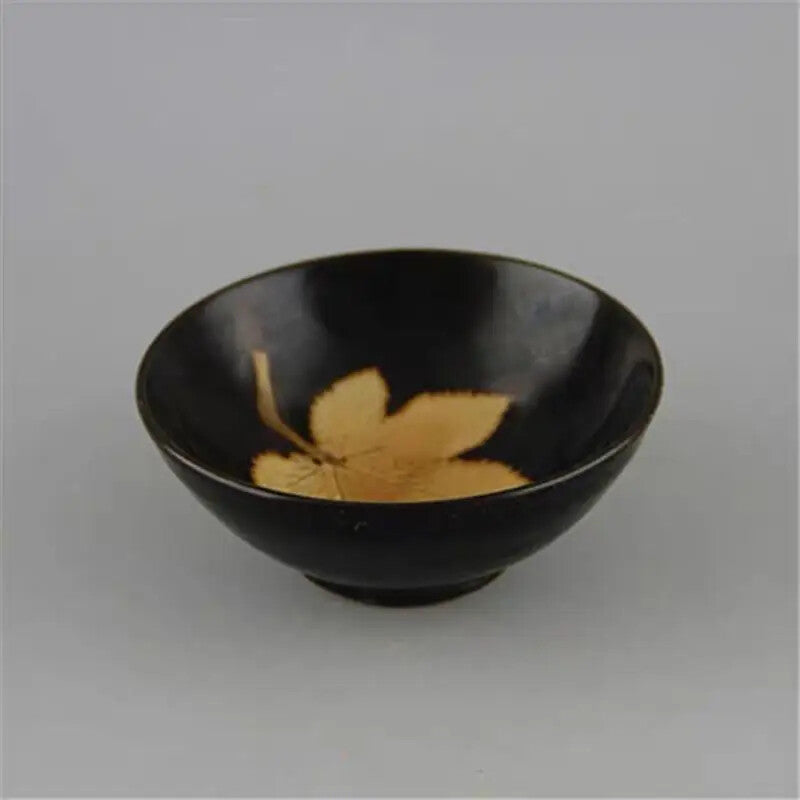 4.3" Pretty Chinese Jizhou Kiln Porcelain Maple Leaves Bowl Teabowl Tea-Things