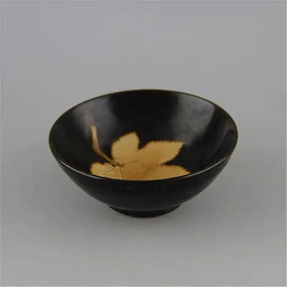 4.3" Pretty Chinese Jizhou Kiln Porcelain Maple Leaves Bowl Teabowl Tea-Things
