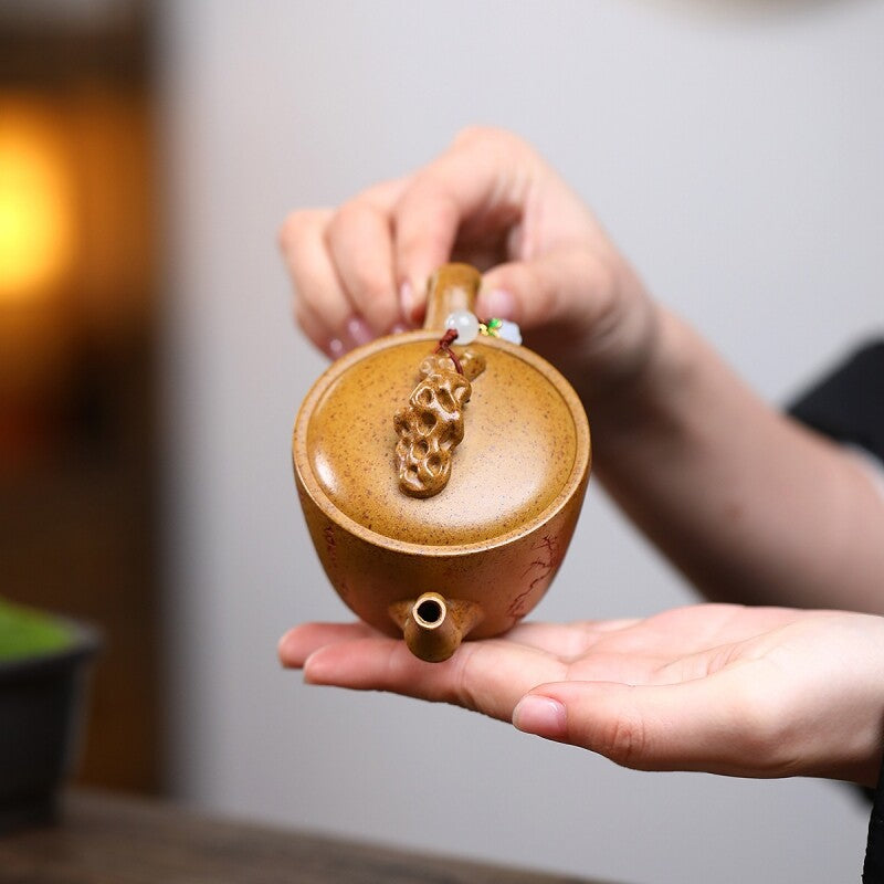 100ml Hand Carved Orchid Real Yixing Zisha Small Tea Pot Chinese Kungfu Tea Pot