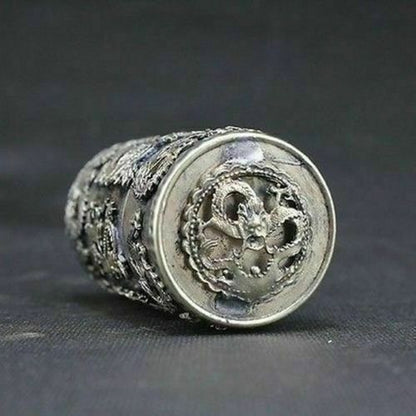 Home Furnishings China Handwork Old Silver Dragon Phoenix Toothpick Box
