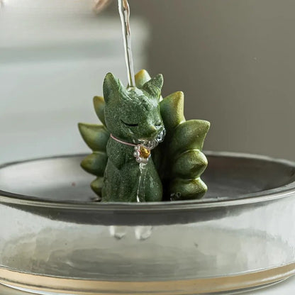 Green sandstone nine-tailed fox tea pet green tea statue ornament -