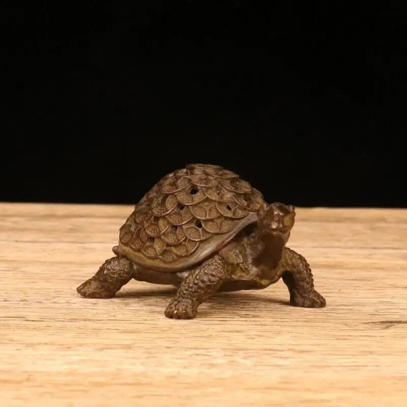 Vintage Red Copper Tortoise Incense Holder Burner Small Tea Pet Animal Turtle