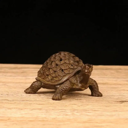 Vintage Red Copper Tortoise Incense Holder Burner Small Tea Pet Animal Turtle