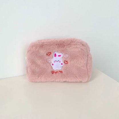 Embroidery Bear Plush Cosmetic Bag Makeup Organizer Toiletries Storage Pouch 1PC