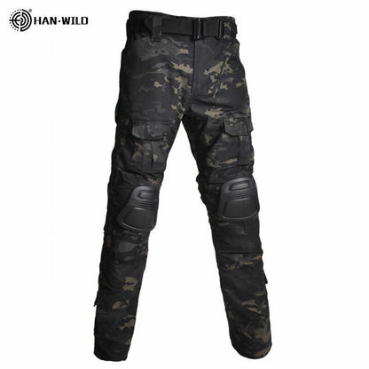 T-Shirt AND Pants Set Camouflage Suit Hiking Trousers Non Slip Silicone Elbow XL