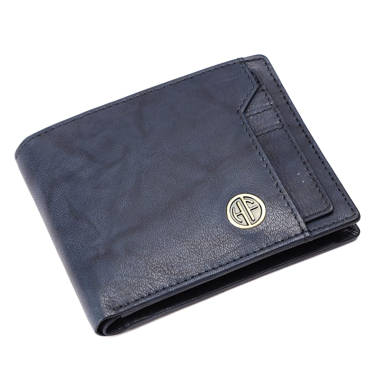 Brand New Authentic RFID Protected Blue BI-Fold Genuine Leather Mens Wallet