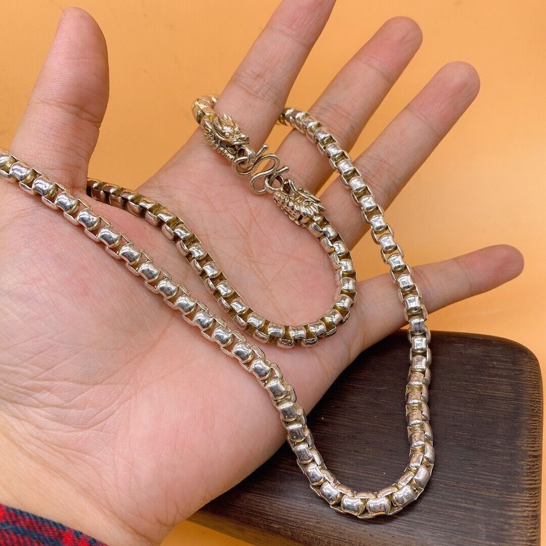 old tibet miao silver hand carving skull Statue necklace noble gift