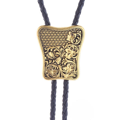 Men Bolo Tie Western Style Leather Chain Carving Pattern Pendant Necktie 4x106cm