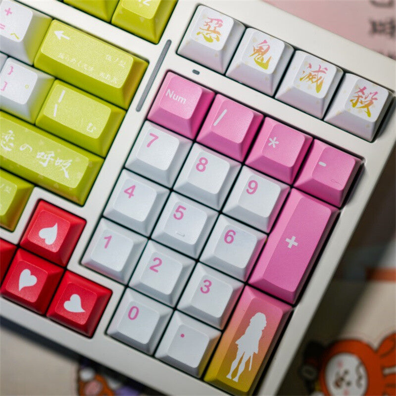 New Demon Slayer Mitsuri Anime PBT KCA Height Keycap Set 140 Key for Mechani