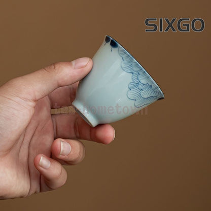 Blue and White Ceramic Hibiscus Tea Cup Household Single Cup Tea Tasting Cup