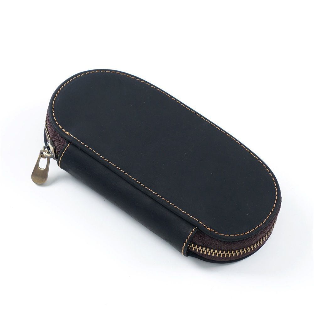 Pencil Case Zipper Leather Bag 3 Pens Capacity Student Stationery Storage Holder