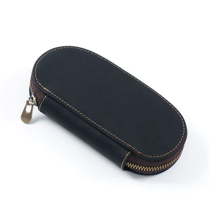 Pencil Case Zipper Leather Bag 3 Pens Capacity Student Stationery Storage Holder