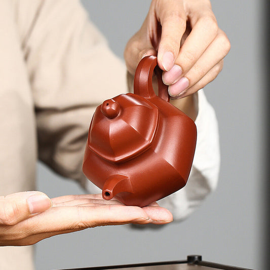 5.1"Chinese Yixing Zisha Pottery clovershrub Clay 200ML Six sides Kung Fu Teapot