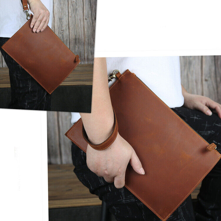 Crazy Horse Leather Business 12" Briefcase Men's Clutch 9.7" Ipad Envelope Bag