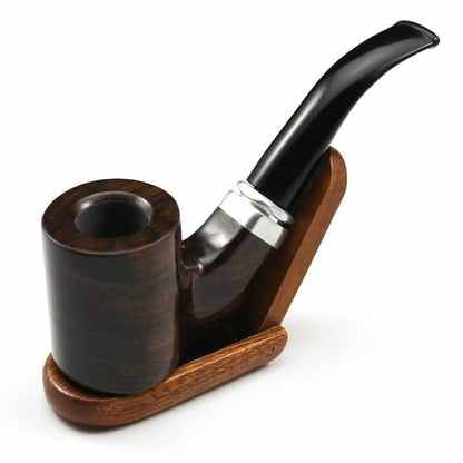 Tobacco Smoking Pipes Pouch Holder Filter Sets Handmade Ebony Wood Bent 150x52mm