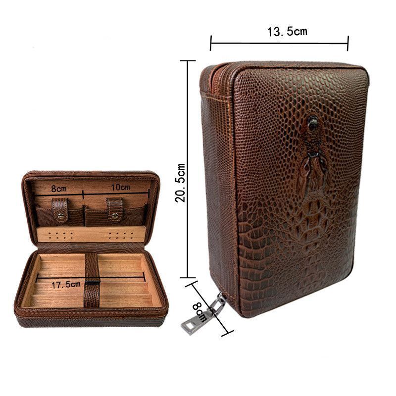 Cigar Humidor Boxes Leather Cedar Wood Smoking Travel Storage Case 13.5x8x20.5cm
