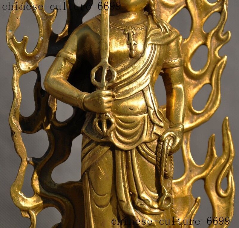 Old Tibetan Buddhism Brass Warrior Hold Katana Fudo Acalanatha Buddha Statue