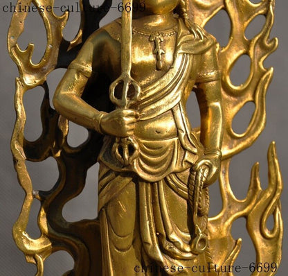 Old Tibetan Buddhism Brass Warrior Hold Katana Fudo Acalanatha Buddha Statue